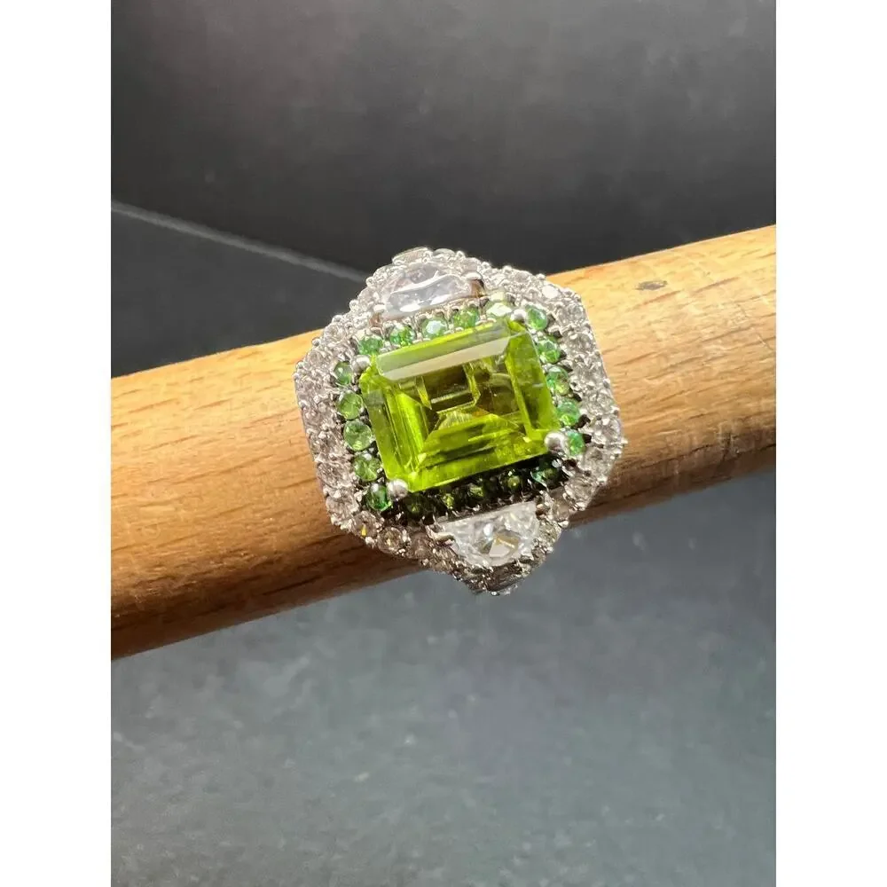 D’Joy Peridot Tsavorite Zircon Halo Ring 4.30ctw Sz 8